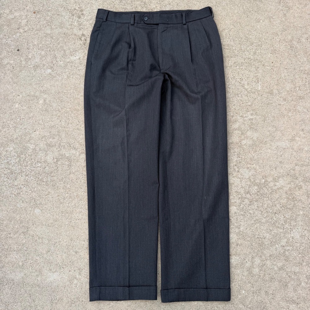 Brooks Brothers Dress Pants Mens 36 Charcoal Grey Pleated Cuffed Wool Trousers - Picture 2 of 16